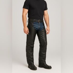 🔥 SHAF Leather Collections Men’s Black Genuine Leather Motorcycle Chaps XXL